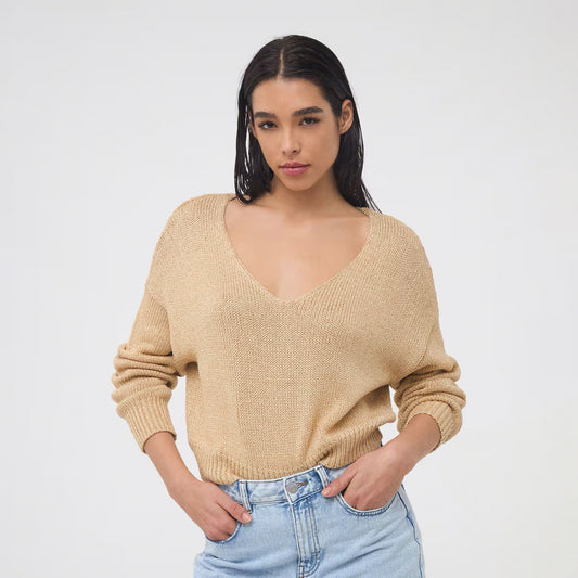 V-Neck Perforated Sweater