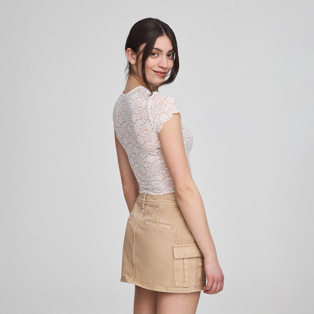 Crew Neck Short Sleeve Cropped Lace T-Shirt
