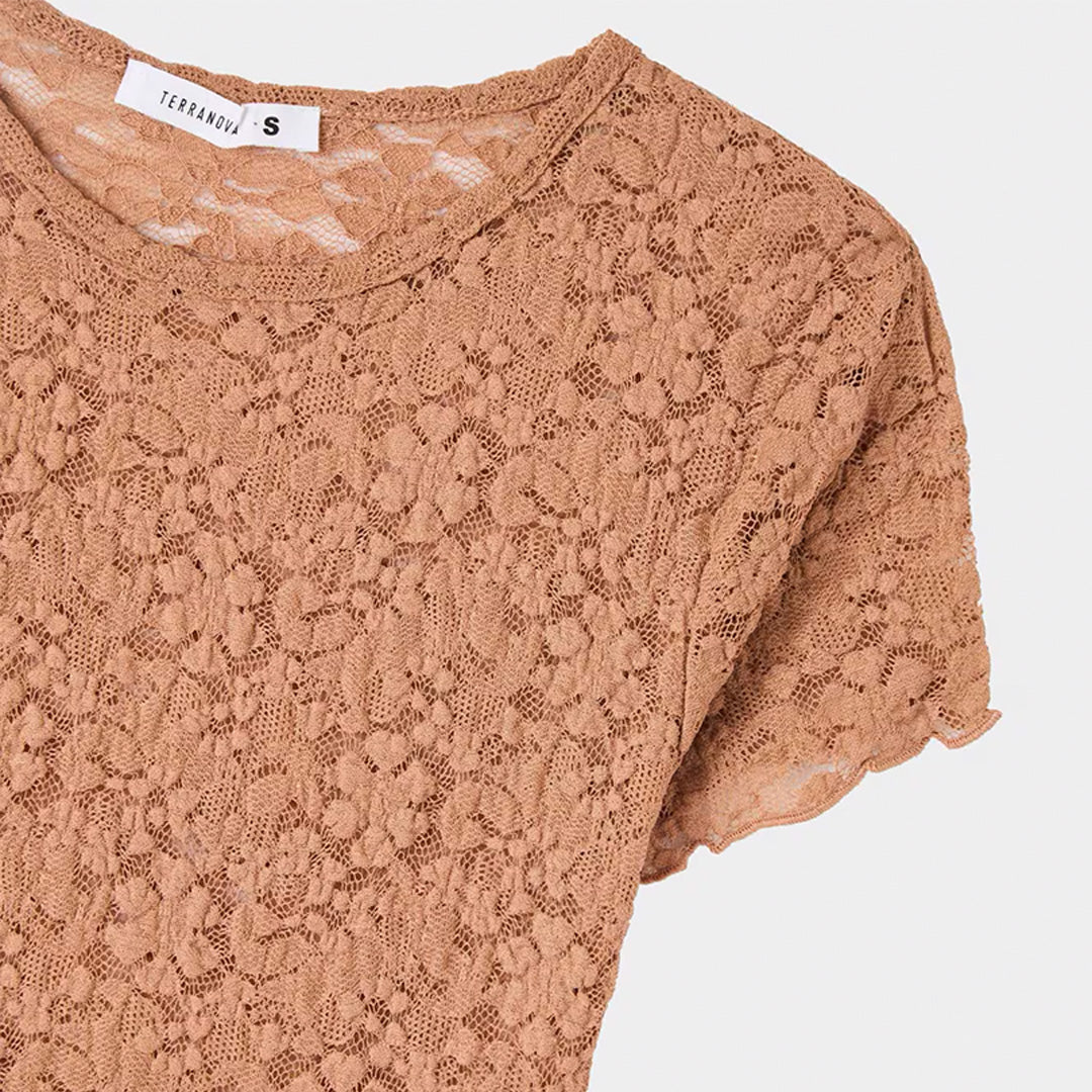 Crew Neck Short Sleeve Cropped Lace T-Shirt