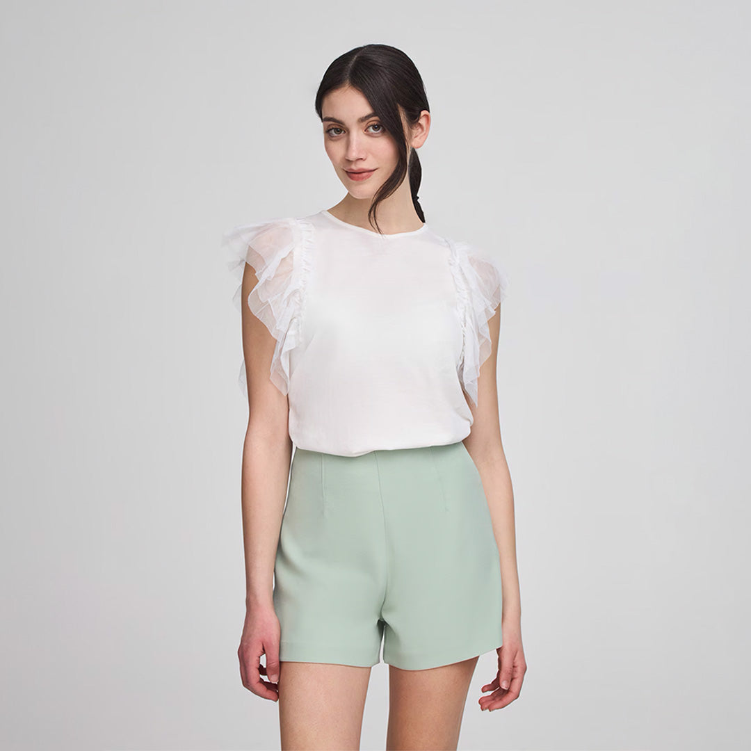 Crew Neck Short Sleeve with Tulle Flounces