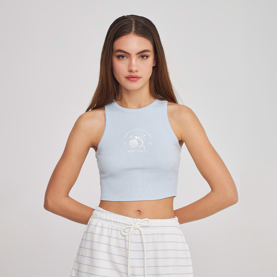 Crew Neck Wide Strap Cropped Tank Top