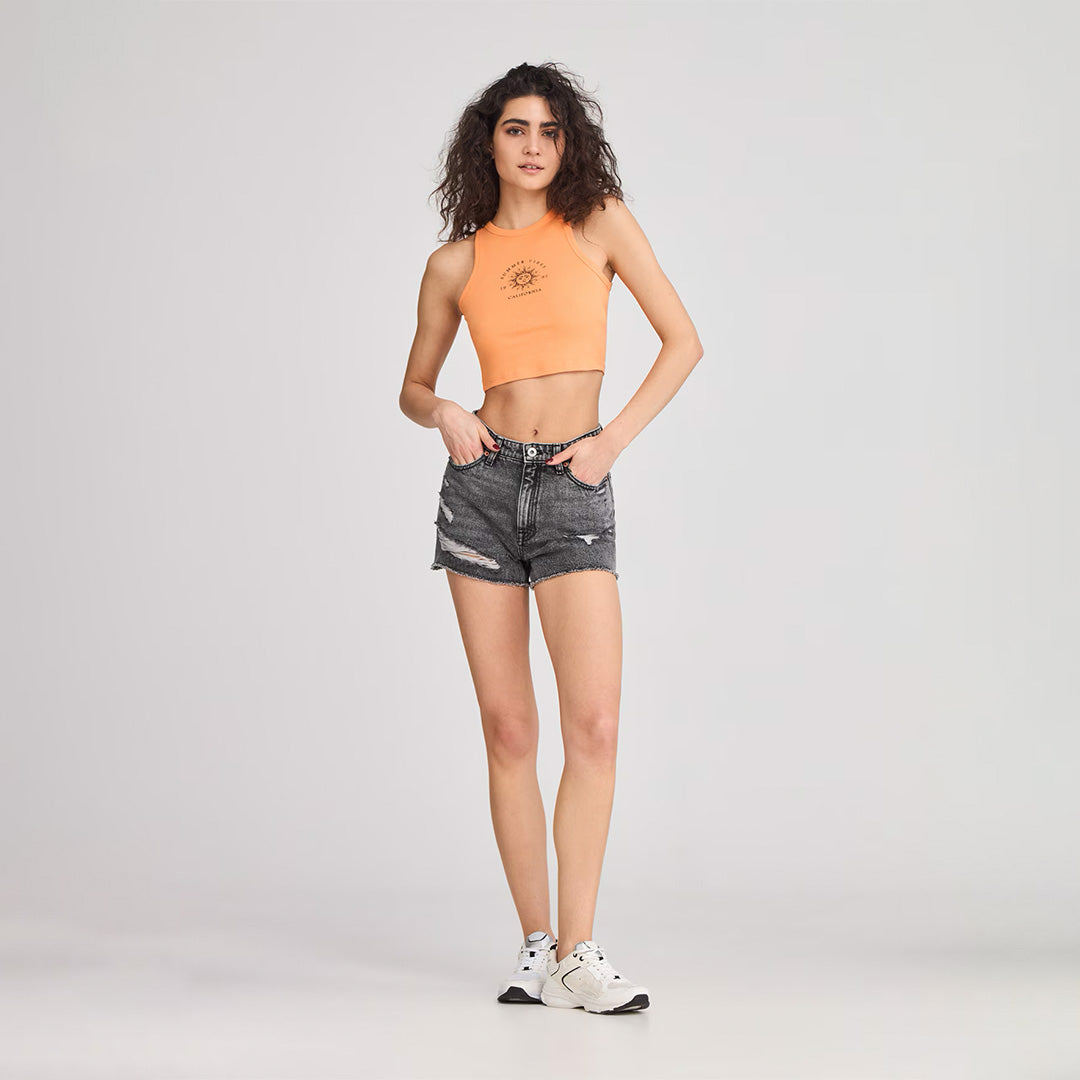 Crew Neck Wide Strap Cropped Tank Top