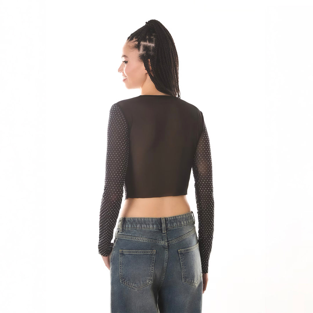 Crew Neck Long Sleeve Cropped T-Shirt
