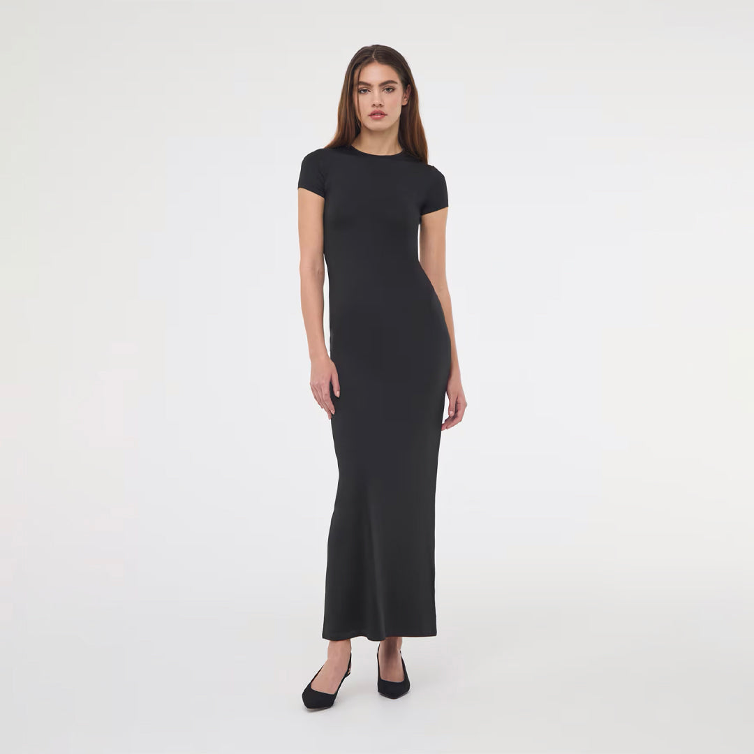 Crew Neck Short Sleeve Long Dress