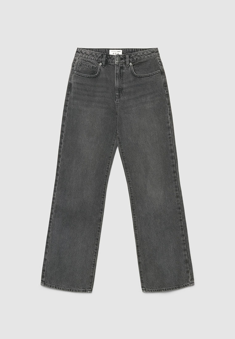 Women's High-waisted straight-leg jeans in a solid colour