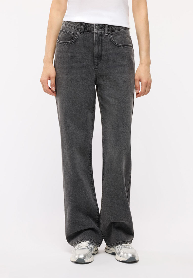 Women's High-waisted straight-leg jeans in a solid colour