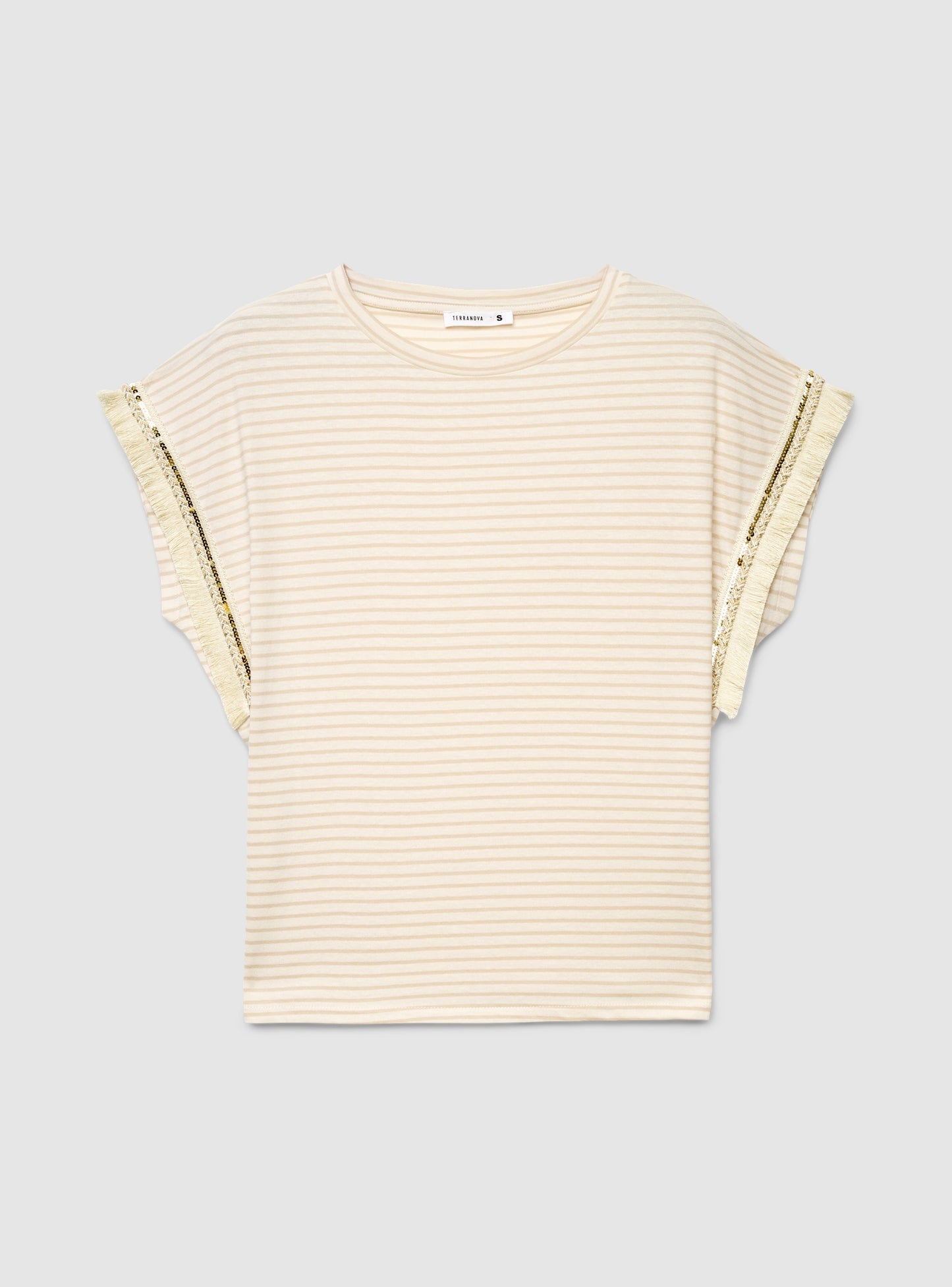 Women's Striped Tee with Sequin Fringe Sleeves