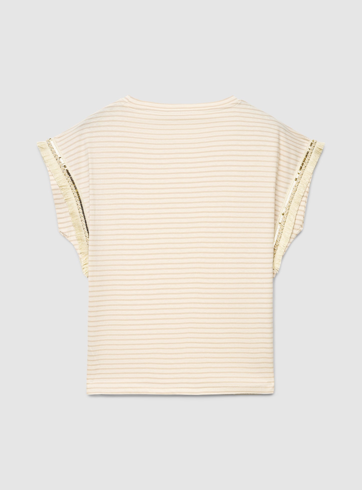 Women's Striped Tee with Sequin Fringe Sleeves