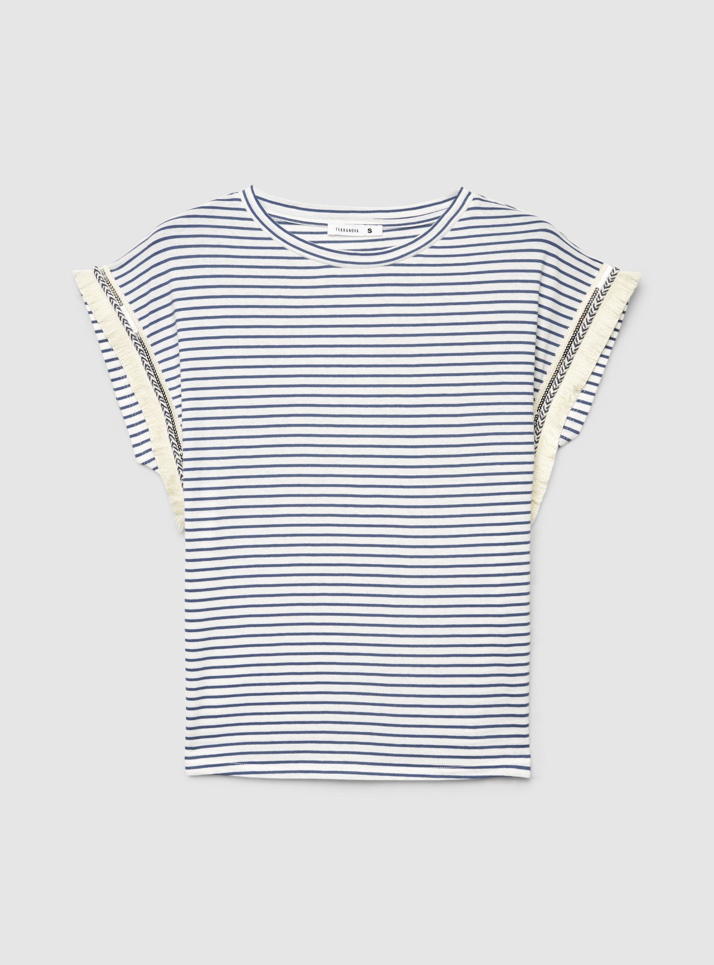 Women's Striped Tee with Sequin Fringe Sleeves