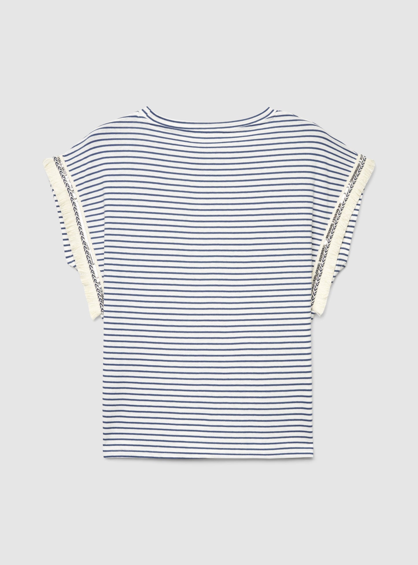 Women's Striped Tee with Sequin Fringe Sleeves