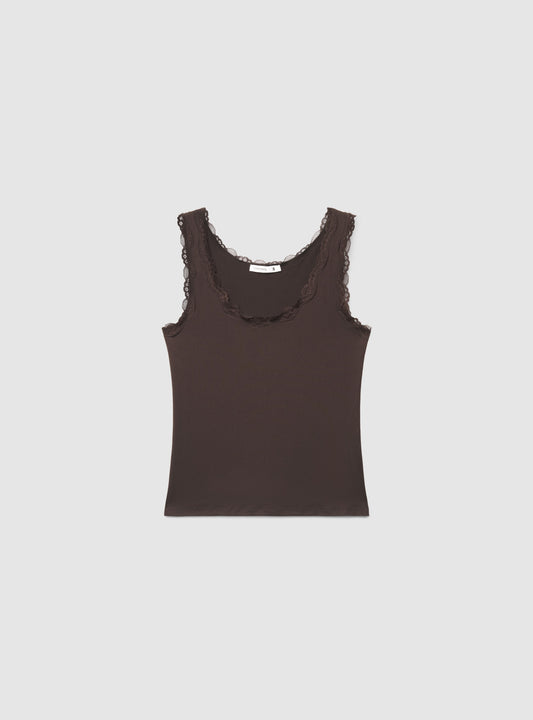 Women's Ribbed Lace-Trimmed Tank Top
